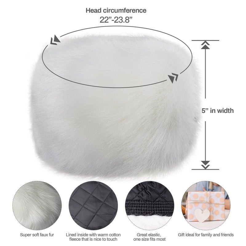 Dikoaina Faux Fur Cossack Russian Style Hat for Ladies Winter Hats for Women, White, Medium - Image 4